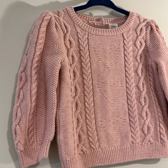 BABY GAP 18-24mo Toddler Girl Cable Knit Sweater Hearts Pale Pink Cotton EUC - Picture 2 of 8